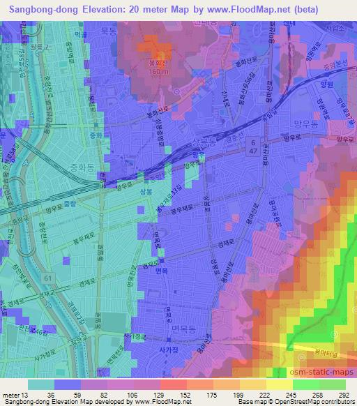 Sangbong-dong,South Korea Elevation Map