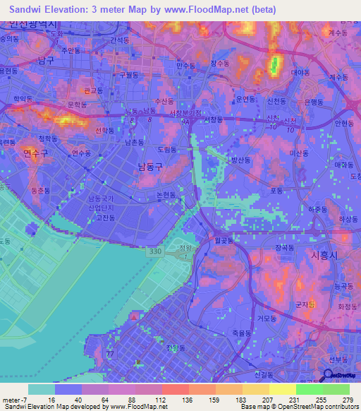 Sandwi,South Korea Elevation Map