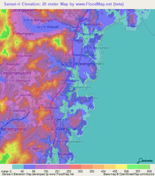 Sansei-ri,South Korea Elevation Map