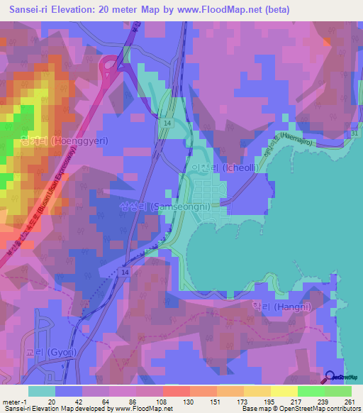 Sansei-ri,South Korea Elevation Map