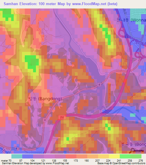 Samhan,South Korea Elevation Map