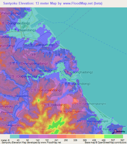 Santyoku,South Korea Elevation Map