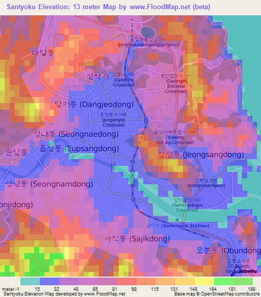 Santyoku,South Korea Elevation Map