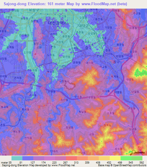 Sajong-dong,South Korea Elevation Map