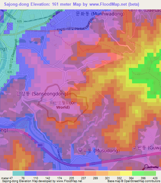 Sajong-dong,South Korea Elevation Map