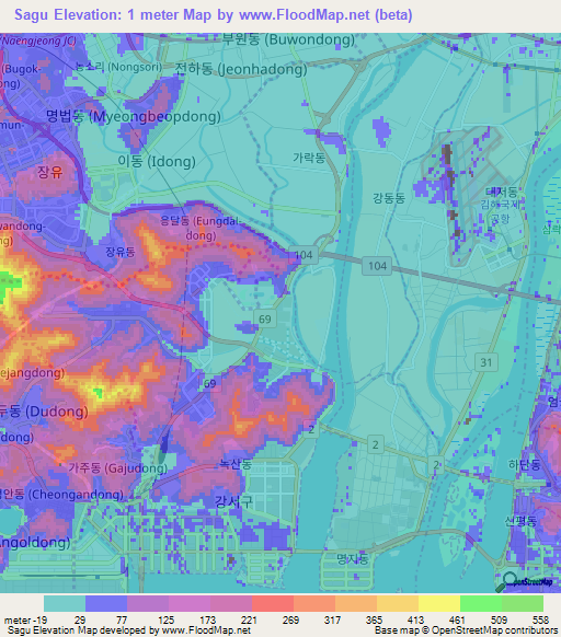 Sagu,South Korea Elevation Map