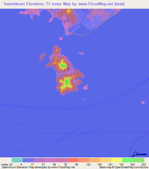 Saemkkumi,South Korea Elevation Map