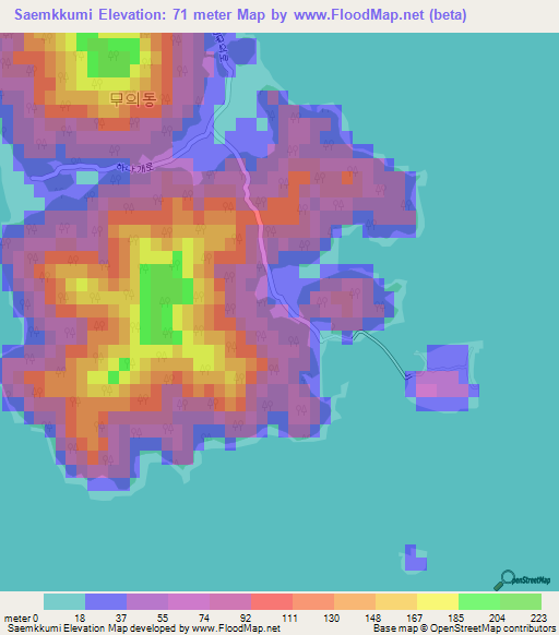 Saemkkumi,South Korea Elevation Map