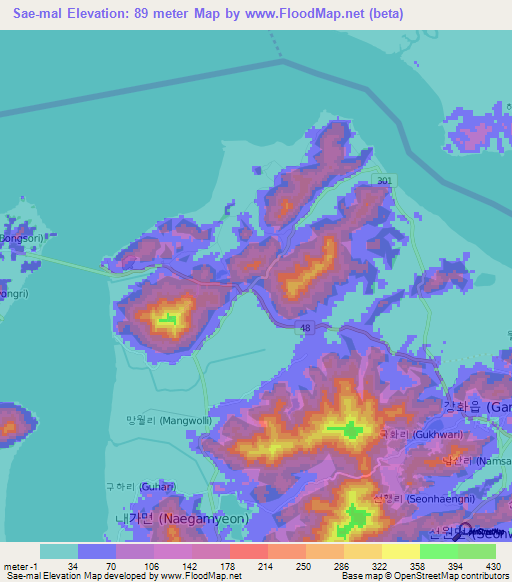 Sae-mal,South Korea Elevation Map