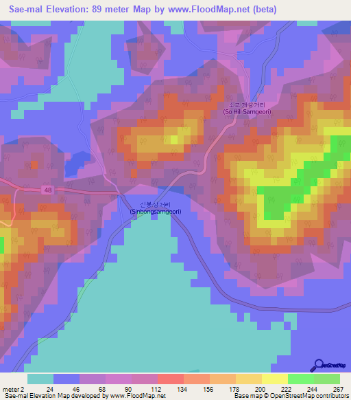 Sae-mal,South Korea Elevation Map