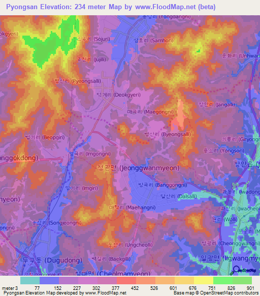 Pyongsan,South Korea Elevation Map