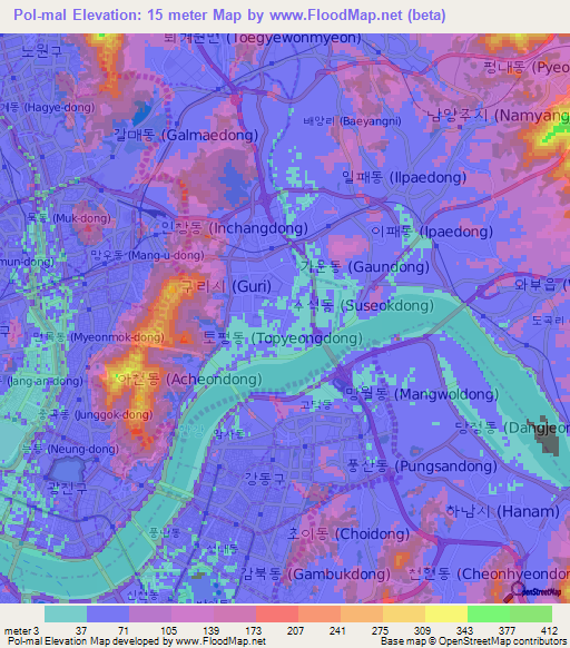 Pol-mal,South Korea Elevation Map