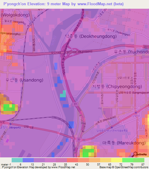 P'yongch'on,South Korea Elevation Map