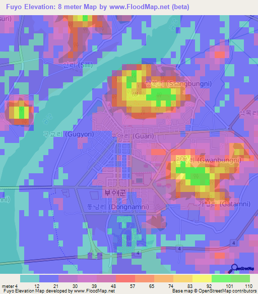 Fuyo,South Korea Elevation Map