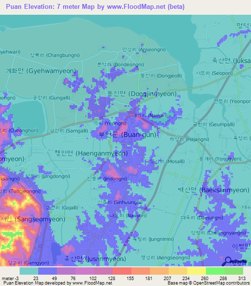 Puan,South Korea Elevation Map