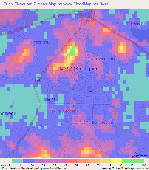 Puan,South Korea Elevation Map