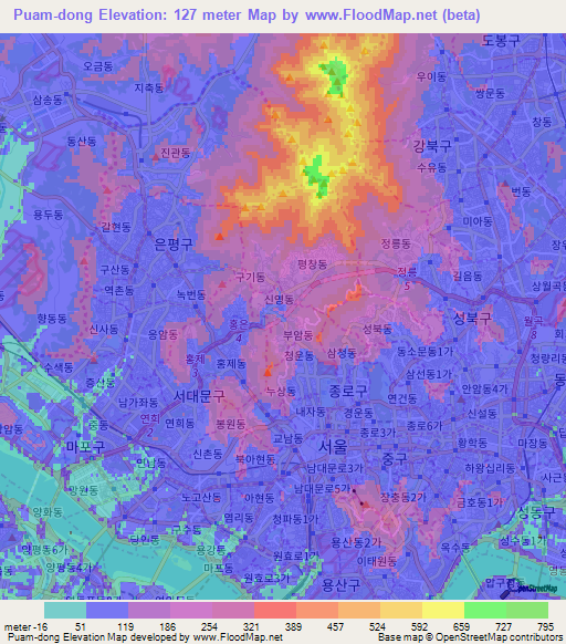 Puam-dong,South Korea Elevation Map