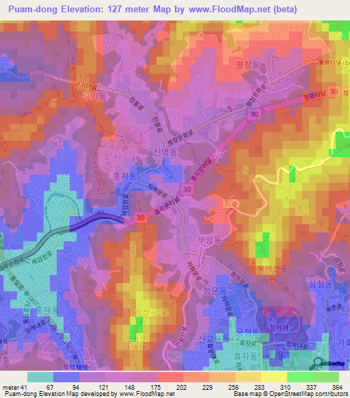 Puam-dong,South Korea Elevation Map