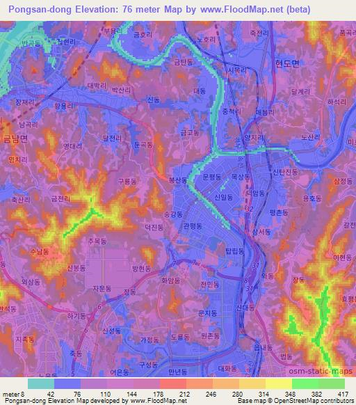 Pongsan-dong,South Korea Elevation Map