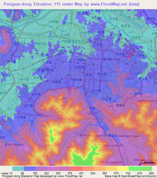 Pongsan-dong,South Korea Elevation Map