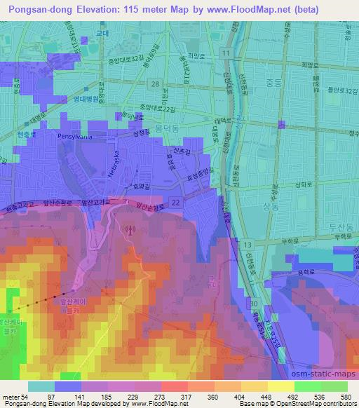 Pongsan-dong,South Korea Elevation Map