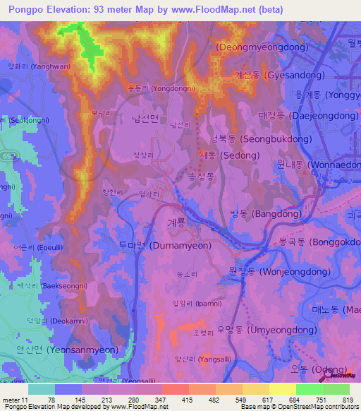 Pongpo,South Korea Elevation Map