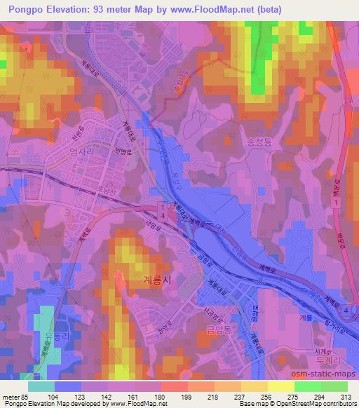 Pongpo,South Korea Elevation Map