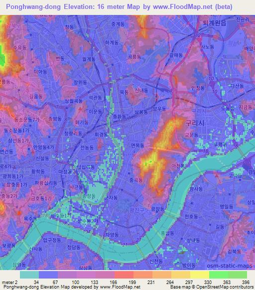 Ponghwang-dong,South Korea Elevation Map