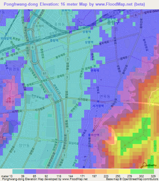 Ponghwang-dong,South Korea Elevation Map