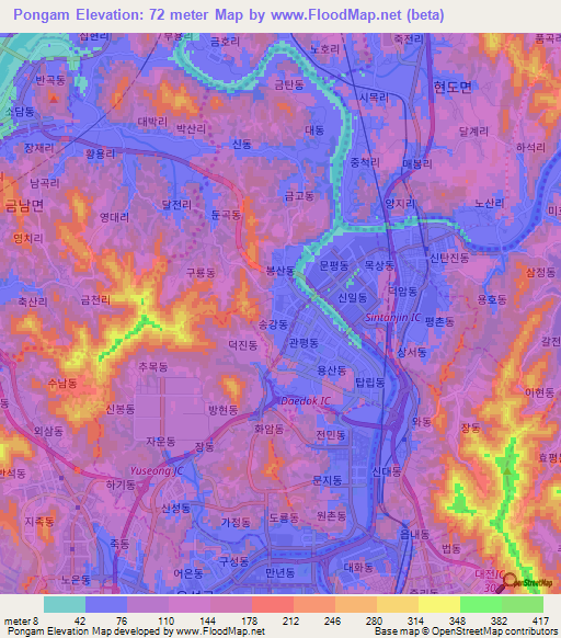 Pongam,South Korea Elevation Map