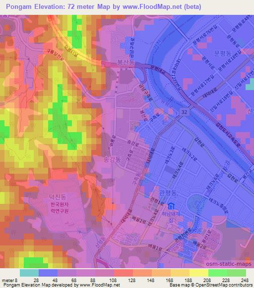 Pongam,South Korea Elevation Map