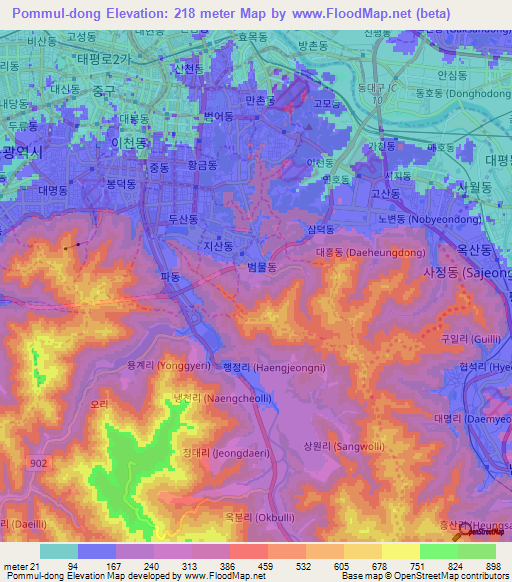 Pommul-dong,South Korea Elevation Map