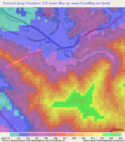 Pommul-dong,South Korea Elevation Map