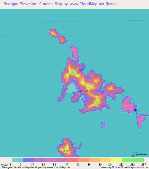 Beotgae,South Korea Elevation Map