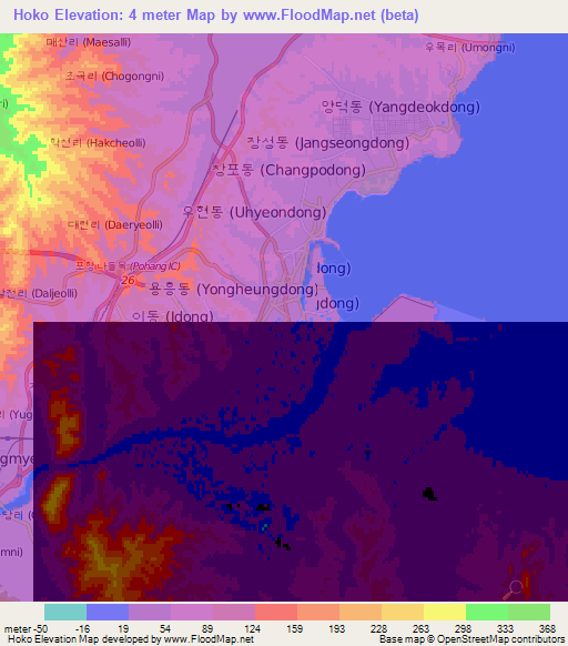 Hoko,South Korea Elevation Map