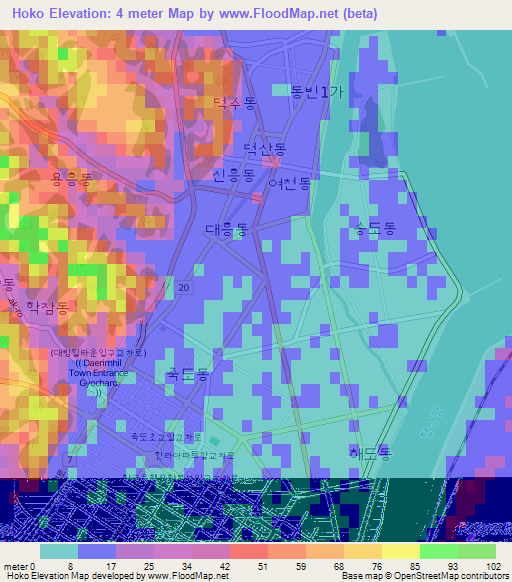 Hoko,South Korea Elevation Map