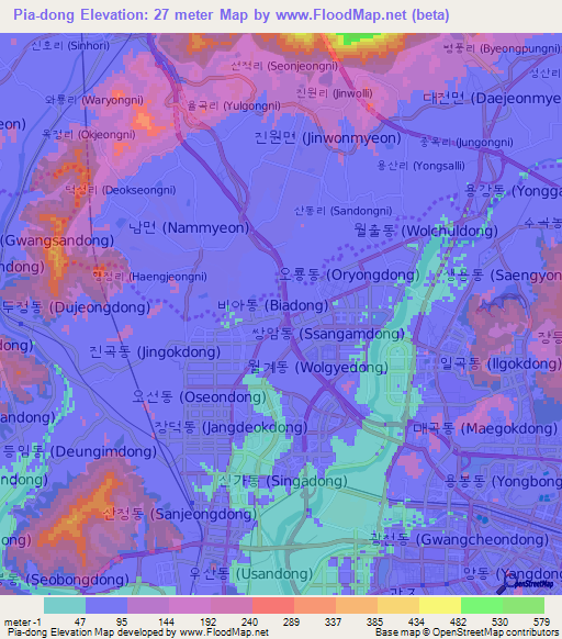Pia-dong,South Korea Elevation Map