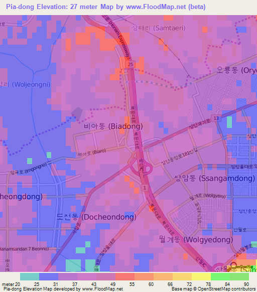 Pia-dong,South Korea Elevation Map
