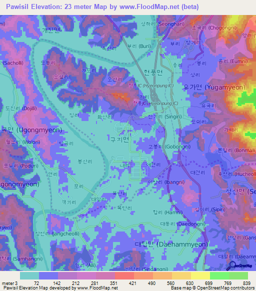 Pawisil,South Korea Elevation Map