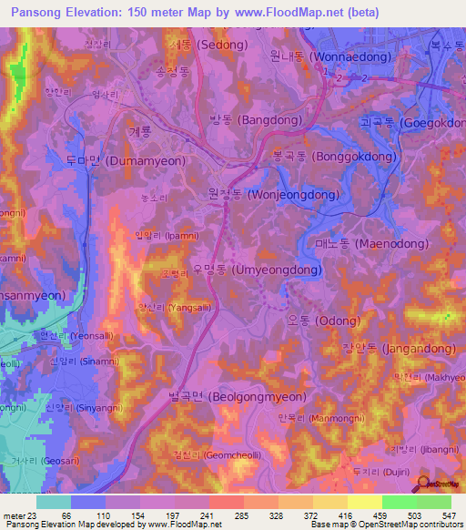 Pansong,South Korea Elevation Map