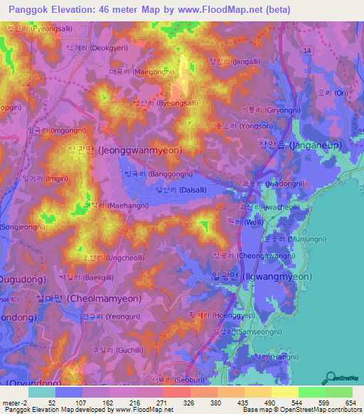 Panggok,South Korea Elevation Map