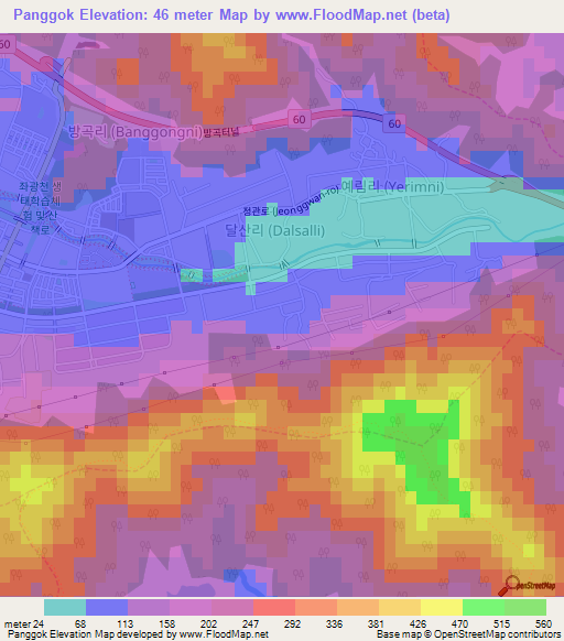 Panggok,South Korea Elevation Map