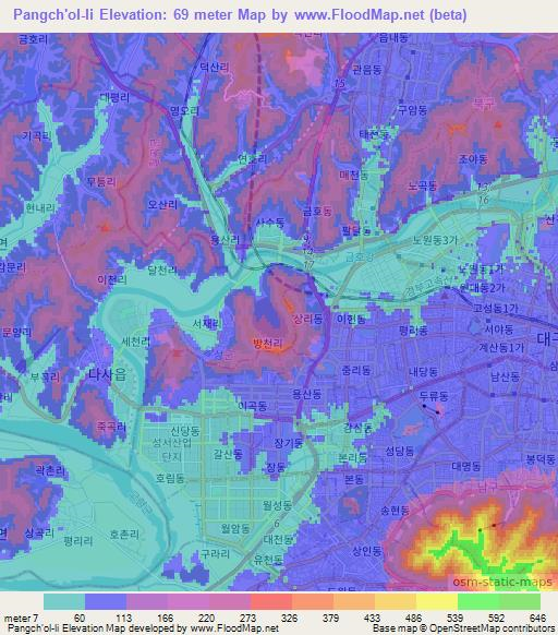 Pangch'ol-li,South Korea Elevation Map