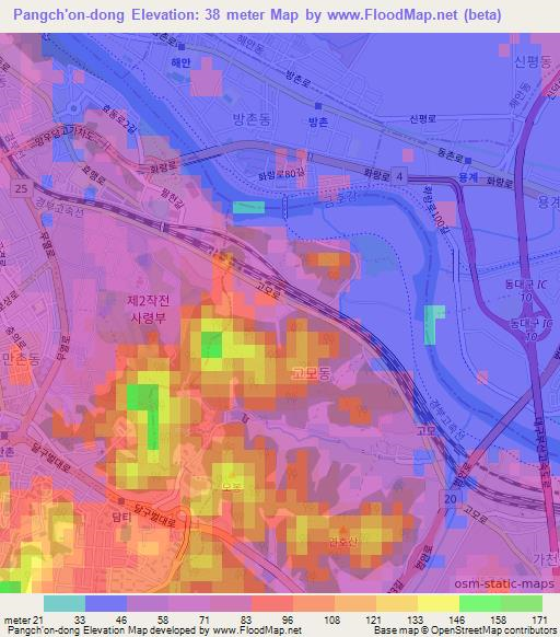 Pangch'on-dong,South Korea Elevation Map