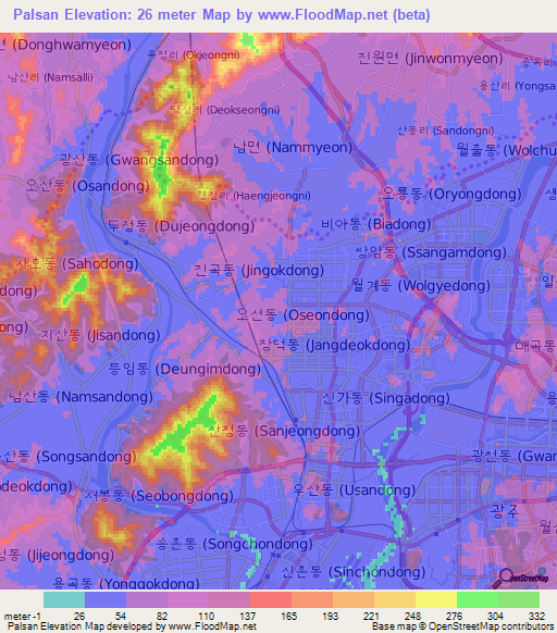 Palsan,South Korea Elevation Map