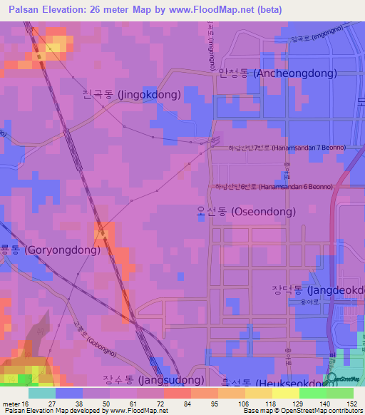 Palsan,South Korea Elevation Map