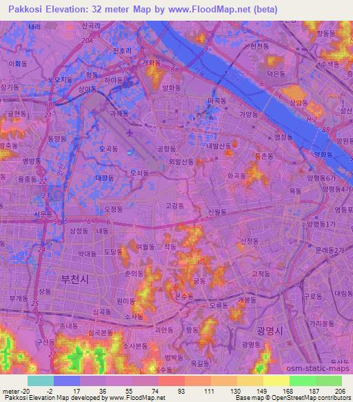 Pakkosi,South Korea Elevation Map