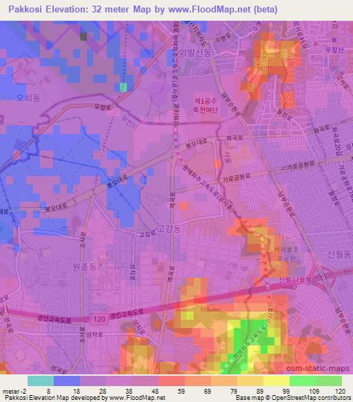 Pakkosi,South Korea Elevation Map