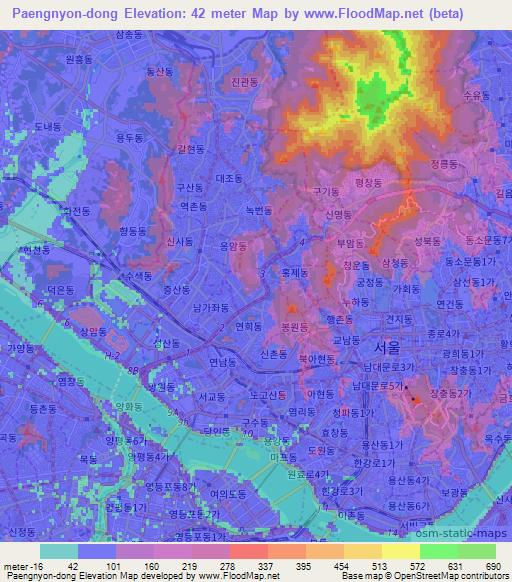 Paengnyon-dong,South Korea Elevation Map