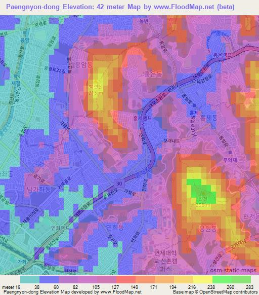 Paengnyon-dong,South Korea Elevation Map